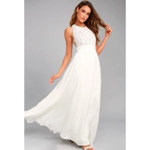 NWT Lulus Forever and Always White Lace Maxi Dress